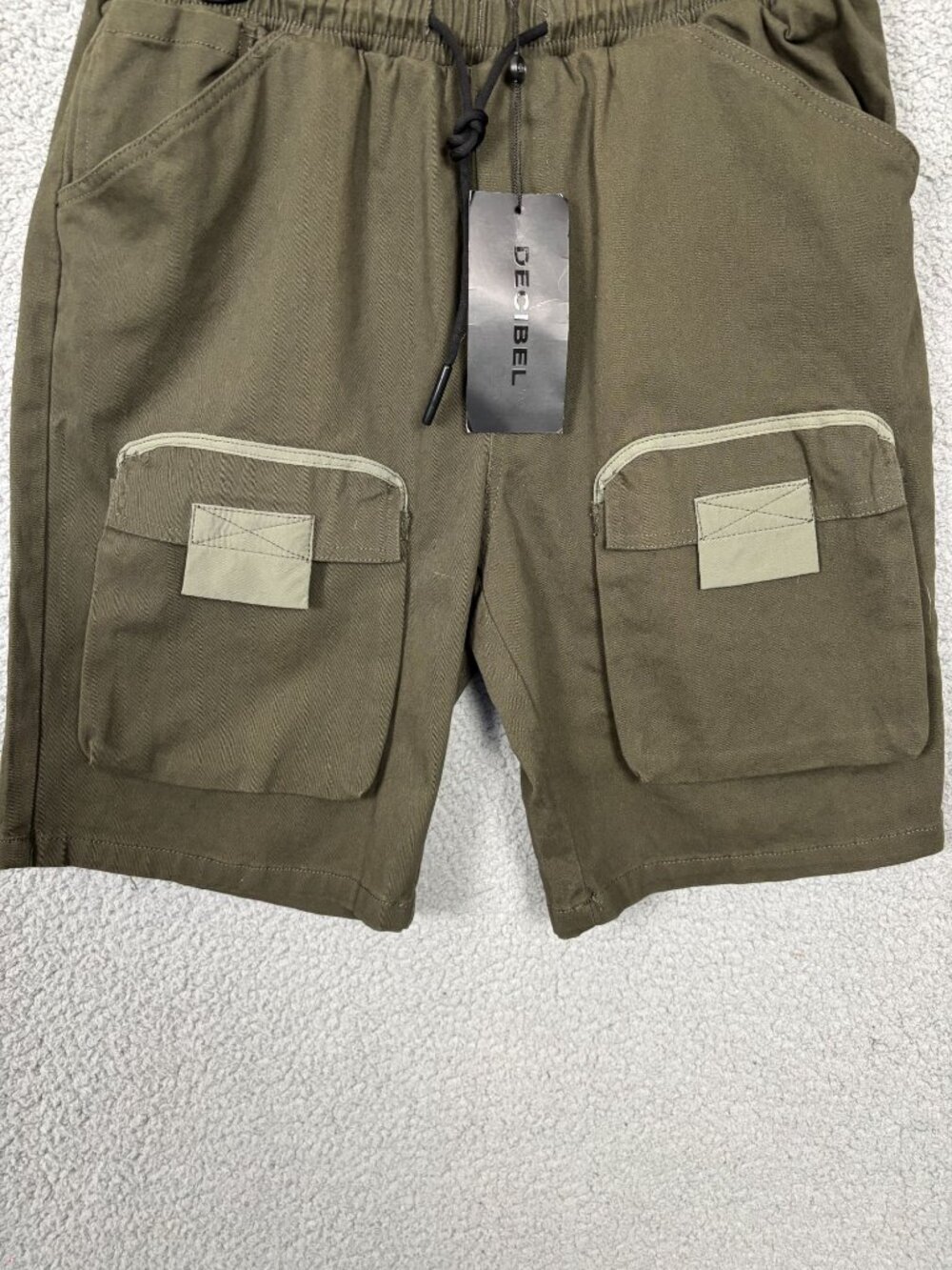 Decibel Mens Olive Green Front Cargo Pocket Shorts Drawstring Waist Large NWT's. - Picture 3 of 8